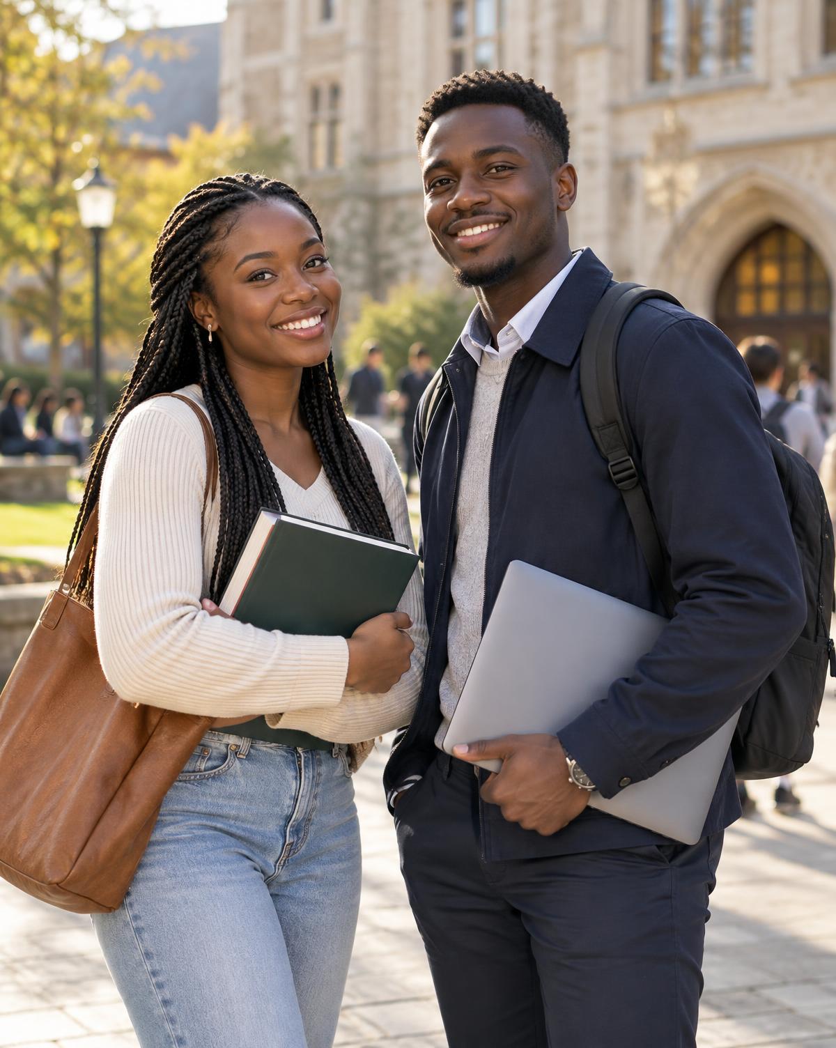 Two African students on a university campus abroad